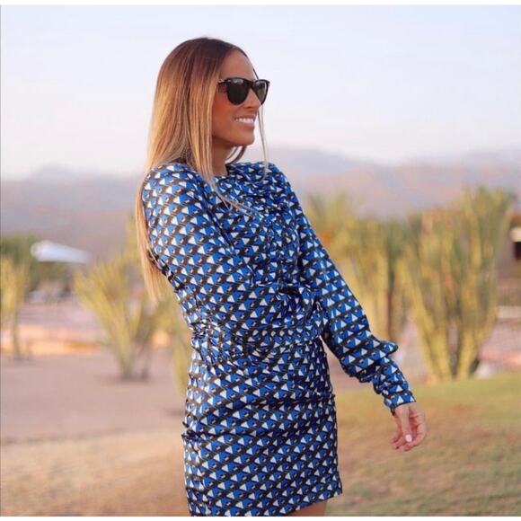 ZARA BLOGGER FAVORITE GEOMETRIC PRINT DRESS BLUISH - Picture 4 of 11